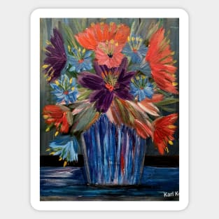 A lovely boutique of abstract vibrant bright colorful  flowers in a glass vase Sticker